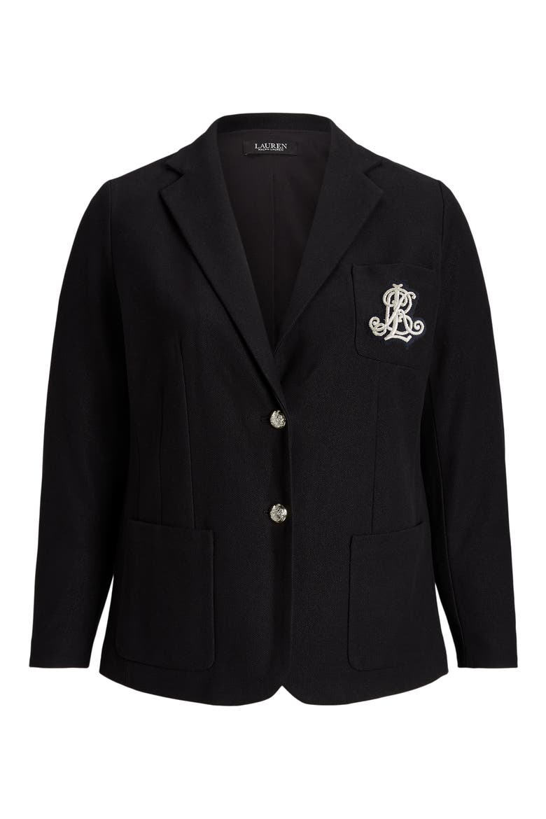 Crested Stretch Cotton Blazer, Alternate, color, BLACK