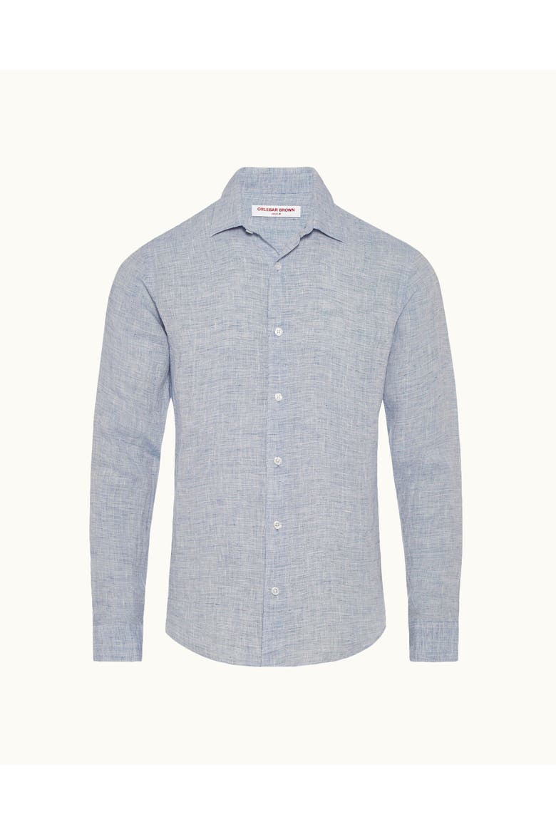 Giles Linen Tailored-Fit Shirt, Alternate, color, Navy/White