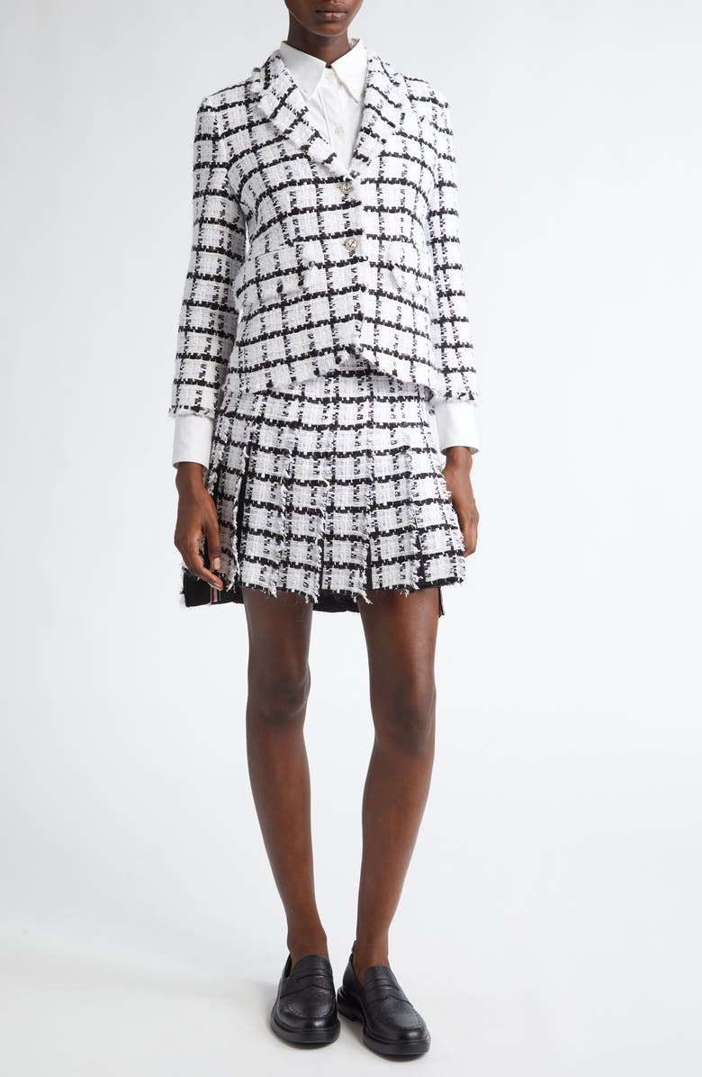 Thom Browne Windowpane Check Tweed Blazer, Alternate, color, White