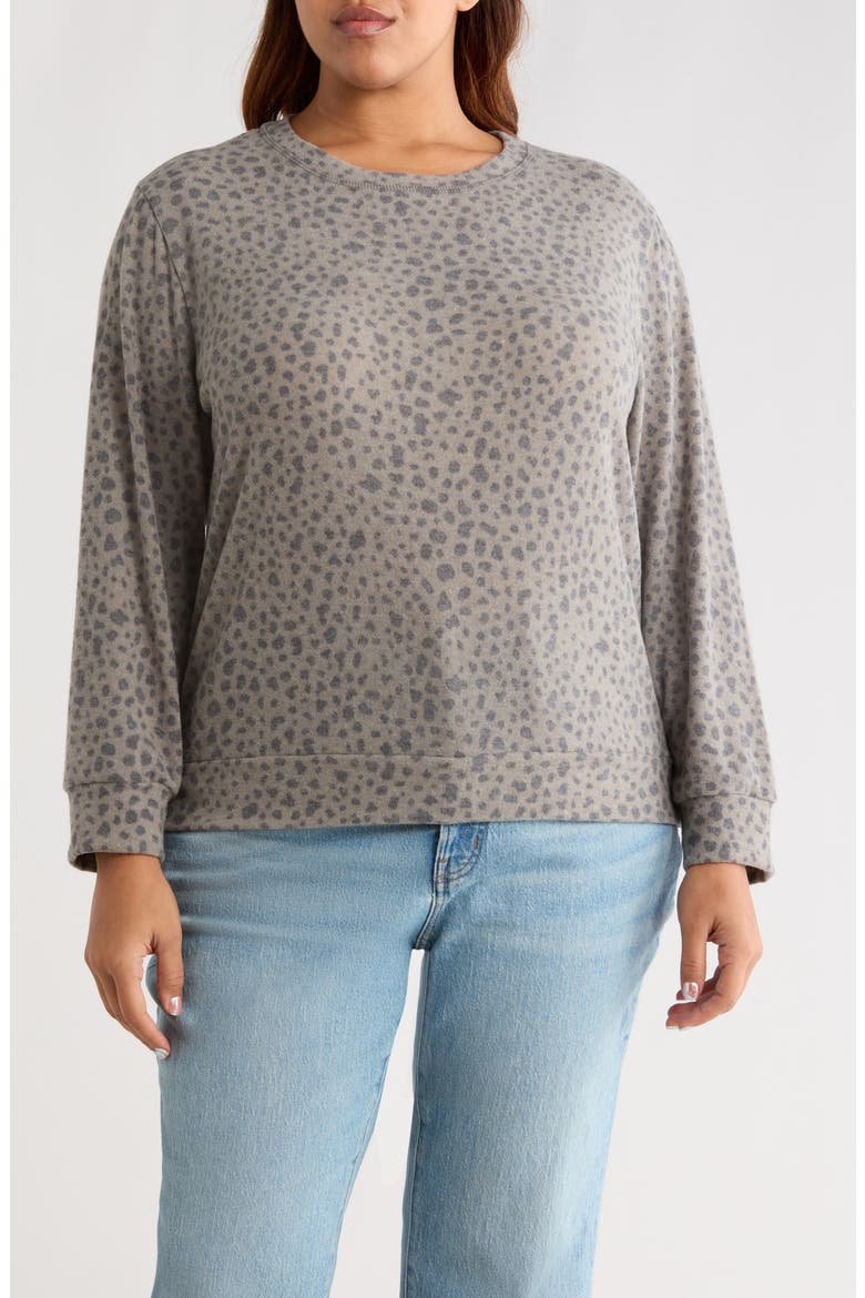 Brushed Animal Print Long Sleeve Crewneck Top, Main, color, OLIVE/ CHARCOAL