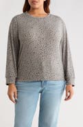 Loveappella Brushed Animal Print Long Sleeve Crewneck Top