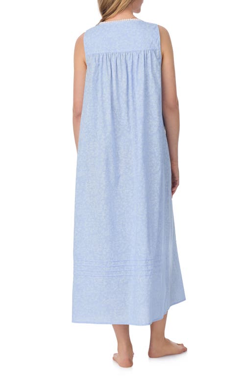 Eileen West Floral Sleeveless Cotton Lawn Ballet Nightgown In Blue/white