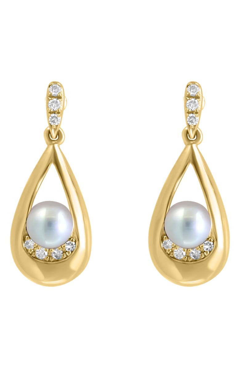 EFFY 14K Yellow Gold 3.5mm Freshwater Pearl & Diamond Teardrop Earrings - 0.05ct., Main, color, 