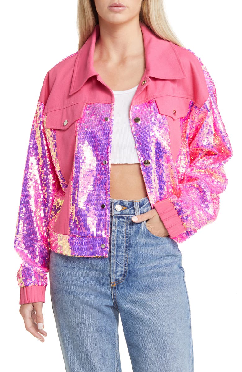 AZALEA WANG Sequin Denim Jacket, Main, color,