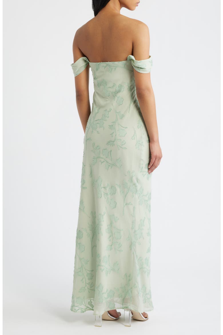 Azura Off the Shoulder Floral Burnout Gown, Alternate, color, GREEN BURNOUT