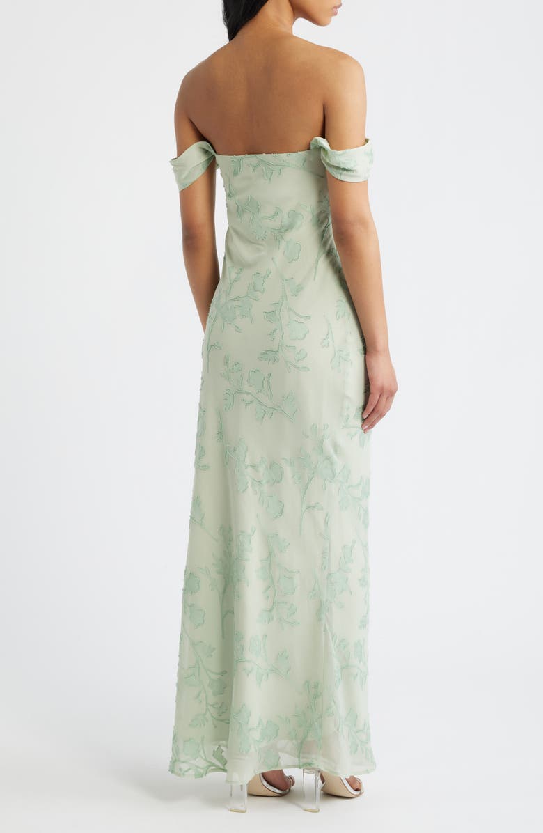 Princess Polly Azura Off the Shoulder Floral Burnout Gown, Alternate, color, Green Burnout