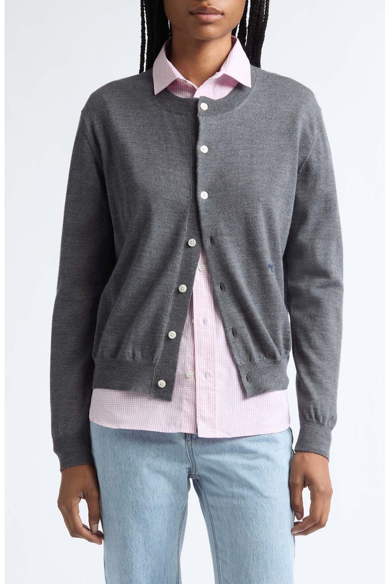 Wool Crewneck Cardigan, Main, color, HEATHER GREY