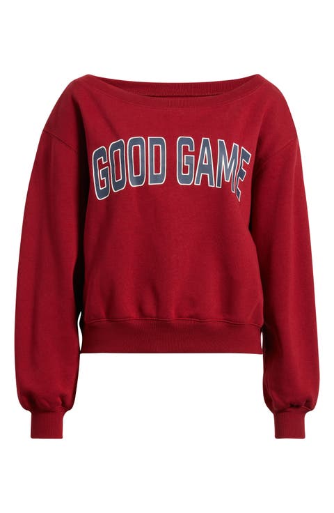 Off the Shoulder Fleece Graphic Sweatshirt