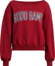 BP. Off the Shoulder Fleece Graphic Sweatshirt