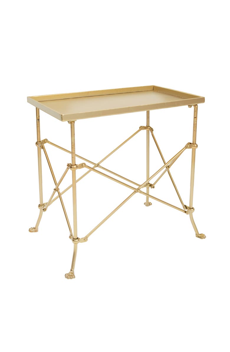 Storied Home Vintage Rectangular Metal End Table with Claw Feet, Gold, Main, color, Gold