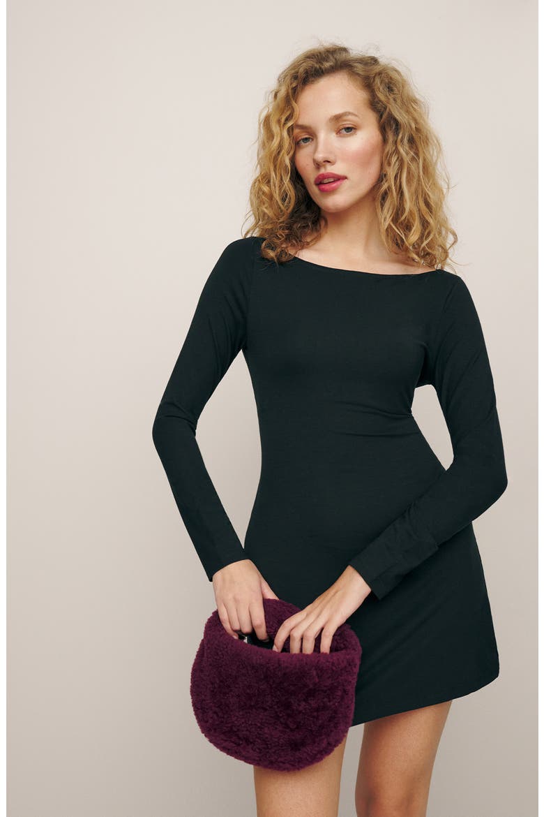 Jaelynn Long Sleeve Knit Minidress, Alternate, color, BLACK