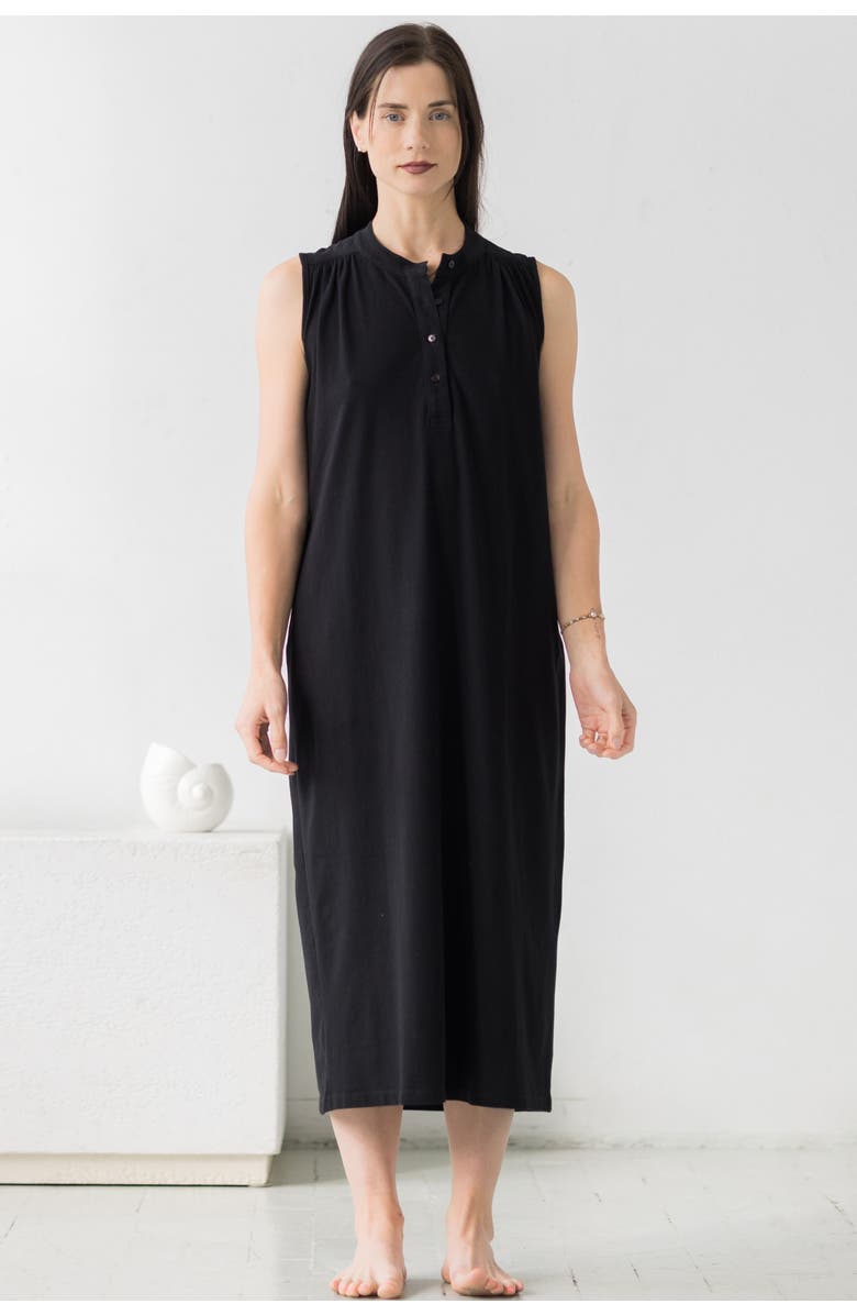 SALUA Aisha Relaxed Sleeveless Sleep Maxi Tunic, Main, color, Black