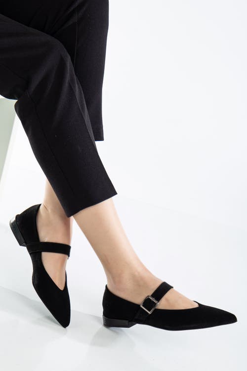 Forever & Always Shoes Willow Leather Mary Jane Flats In Black Suede Leather