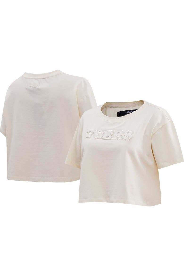 Women's Pro Standard  Cream Philadelphia 76ers Neutral Boxy Crop T-Shirt, Main, color, Cream