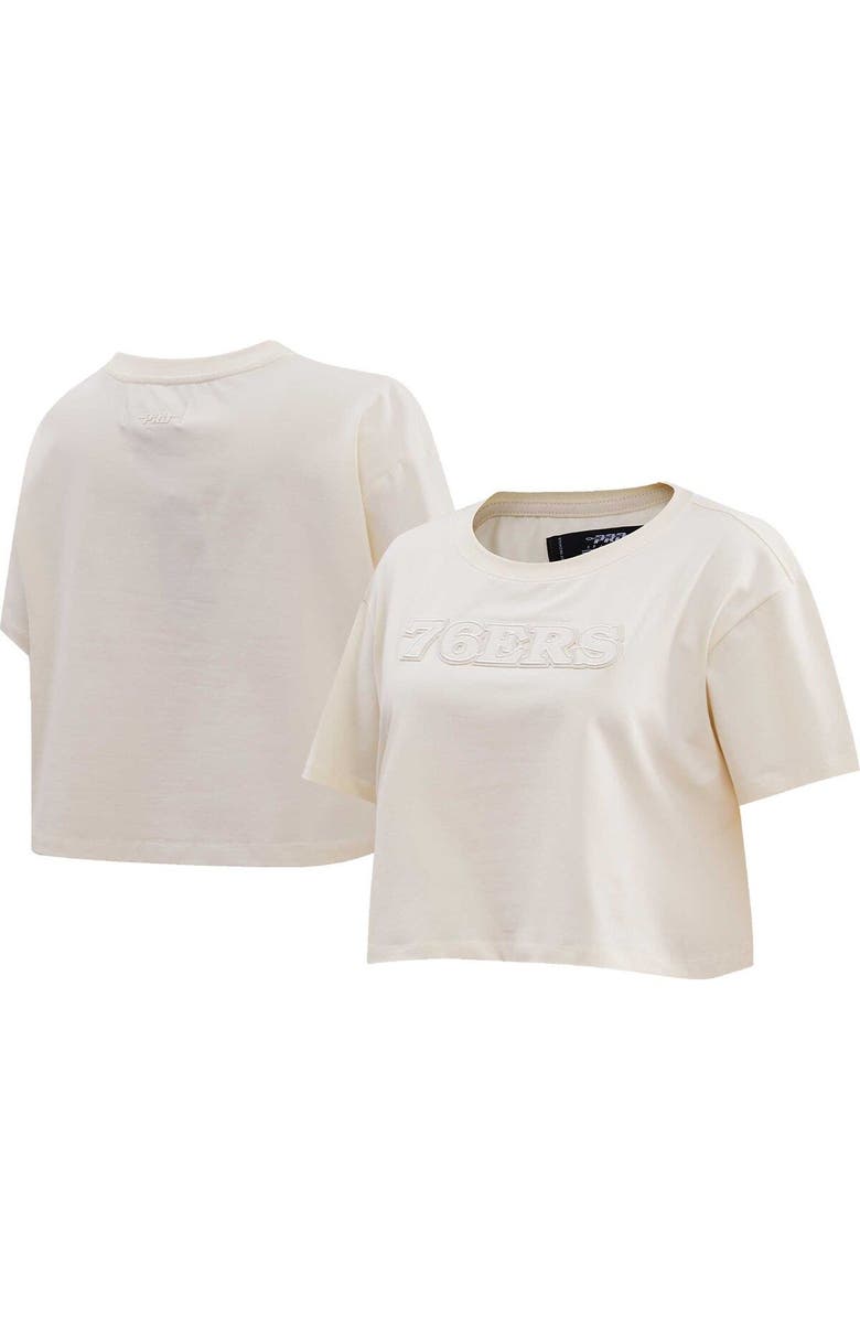 PRO STANDARD Women's Pro Standard Cream Philadelphia 76ers Neutral Boxy Crop T-Shirt, Main, color, Cream