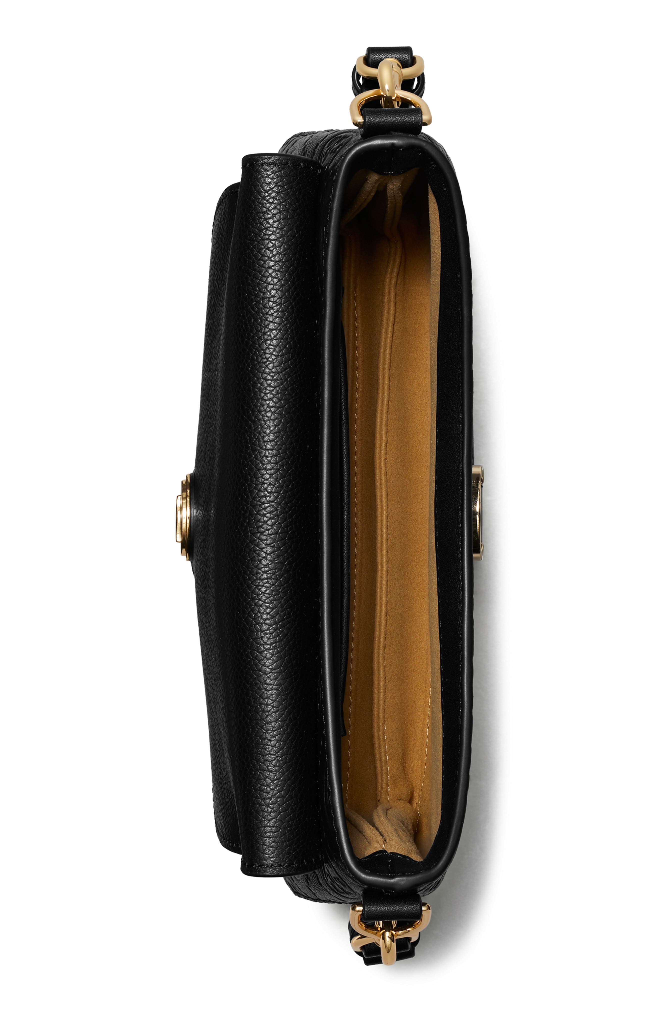 Tory Burch Small T Monogram Soft Pebble Leather Shoulder Bag, Alternate, color, Black