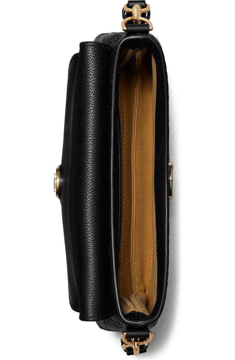 Tory Burch Small T Monogram Soft Pebble Leather Shoulder Bag, Alternate, color, Black