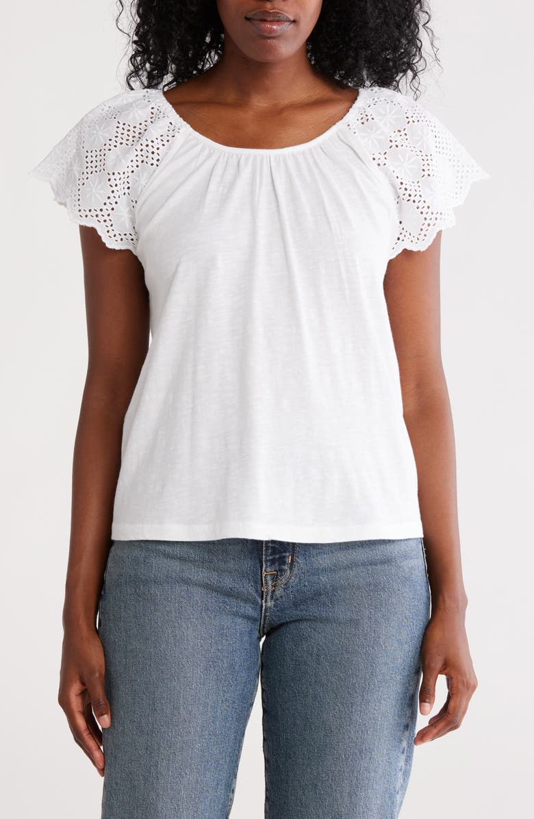Lucky Brand Eyelet Sleeve Cotton Flare Top, Main, color, 