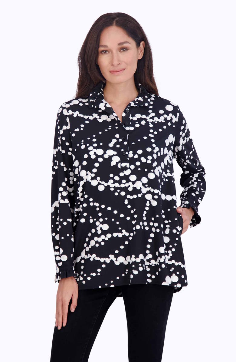 Foxcroft Mia Dot Print Jersey Popover Top, Alternate, color, Black/ White