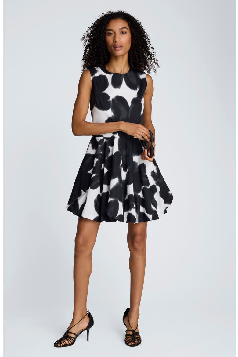 Floral Print Bubble Hem Minidress, Alternate, color, NATURAL WHITE / BLACK