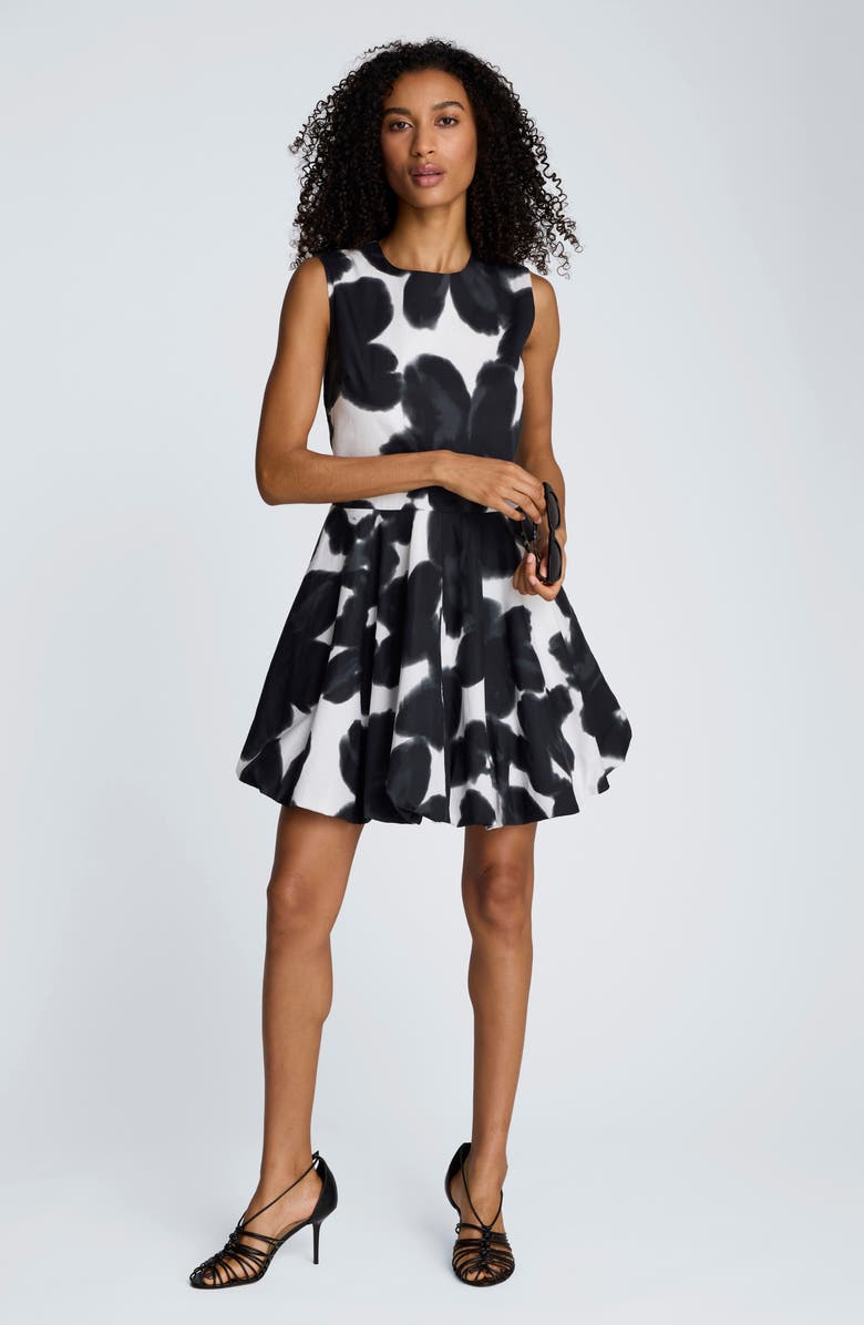 Kenneth Cole Floral Print Bubble Hem Minidress, Alternate, color, Natural White / Black