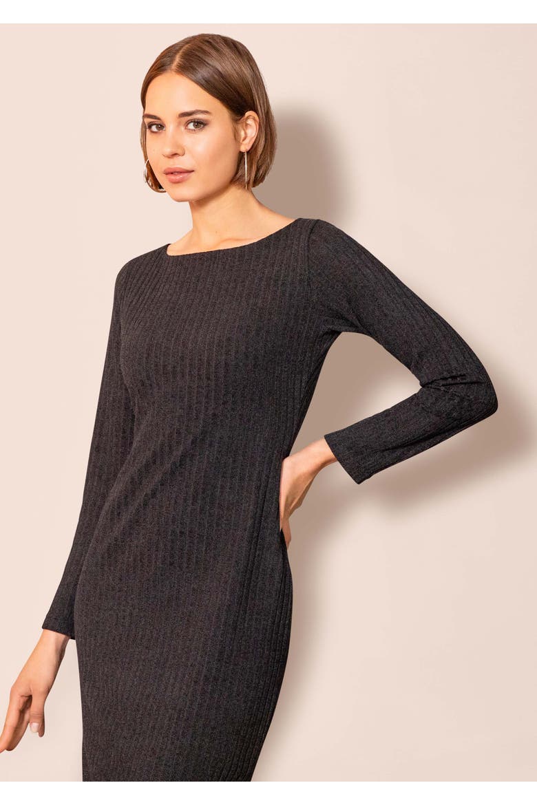 Ribbed Midi Knit Sheath Dress, Alternate, color, Black