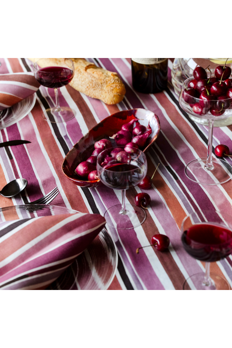 Round Lisbon Stripe Tablecloth, Alternate, color, Brown