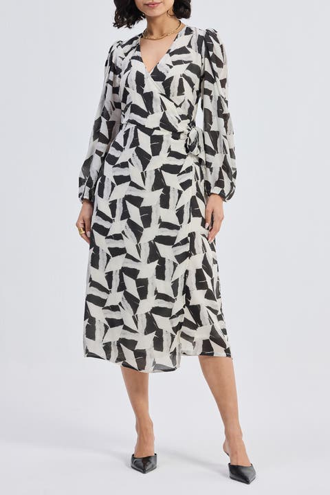 Midi Wrap Dress in Abstract Mosaic