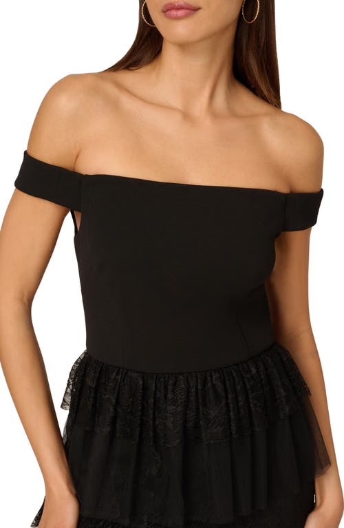 Adrianna Papell Off The Shoulder Tiered Lace Gown In Black