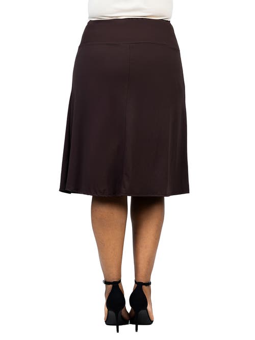 24seven Comfort Apparel Plus Size A Line Elastic Waist Skirt In Brown