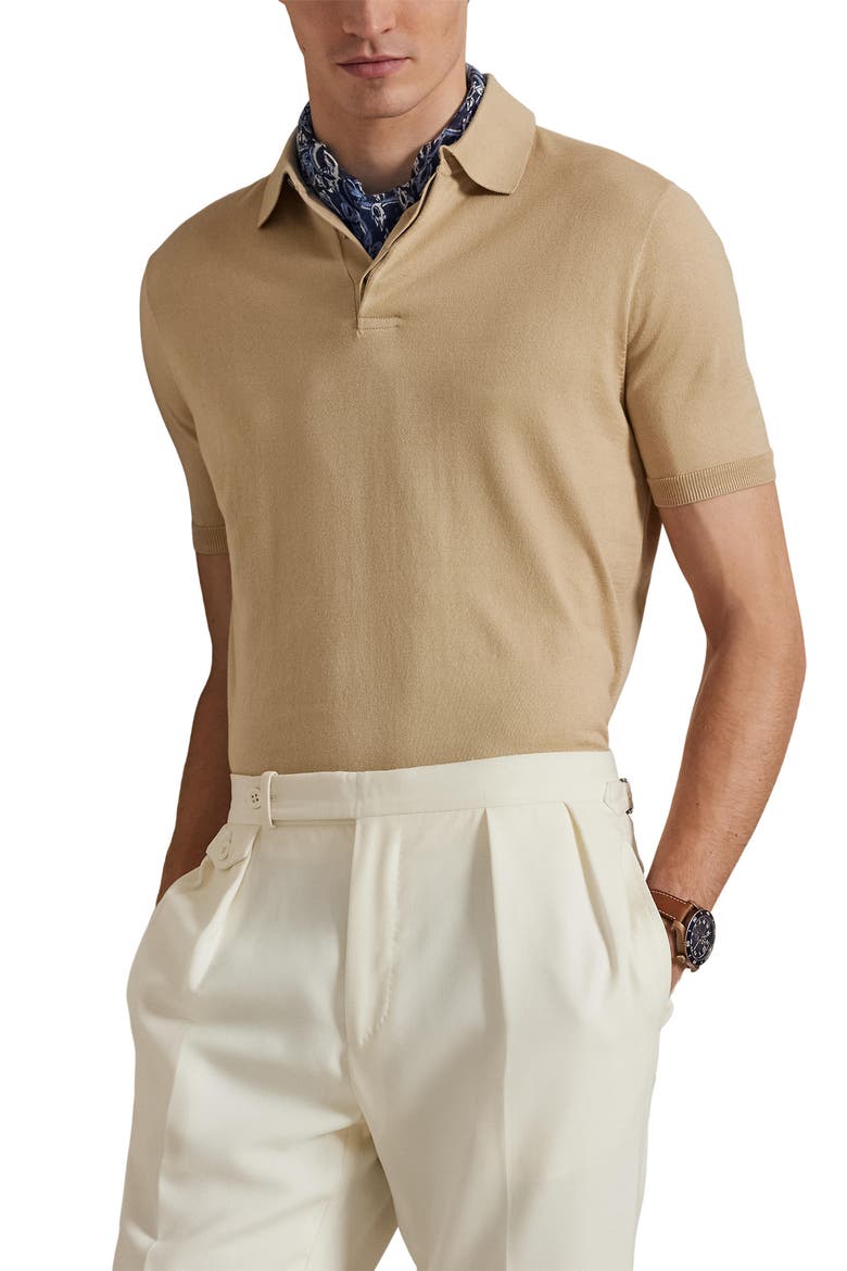Short Sleeve Cotton Polo Sweater, Main, color, CLASSIC TAN