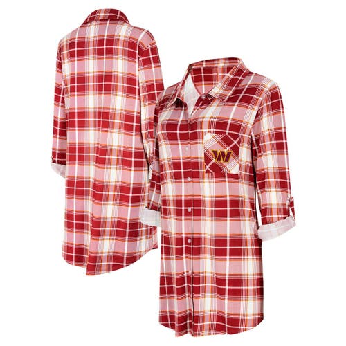 Concepts Sport Burgundy Washington Commanders Ashford Plaid Knit Nightshirt In Red