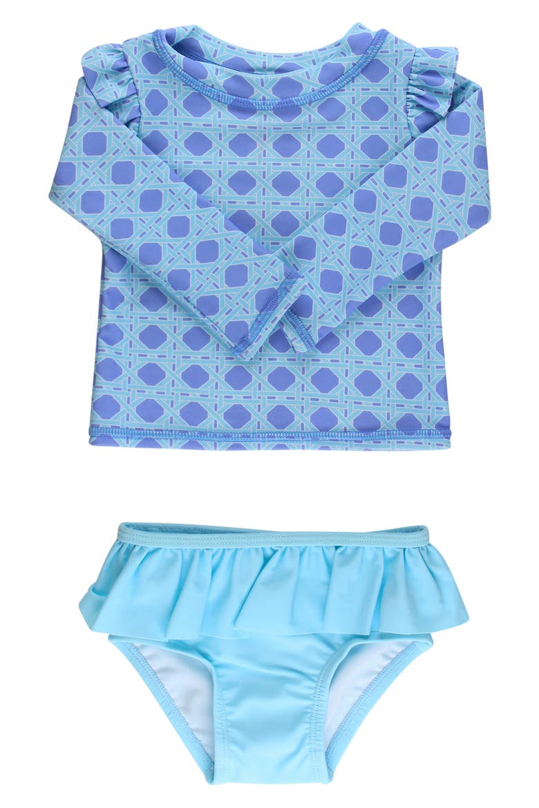 Kids' Periwinkle Ruffle Long Sleeve Two-Piece Rashguard Swimsuit, Main, color, BLUE