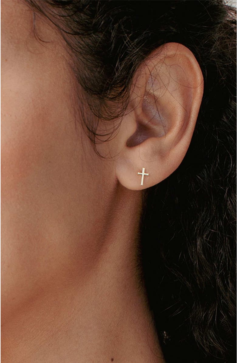 Rizen Jewelry Cross Mini Stud Earring, Alternate, color, 18K Gold Plated
