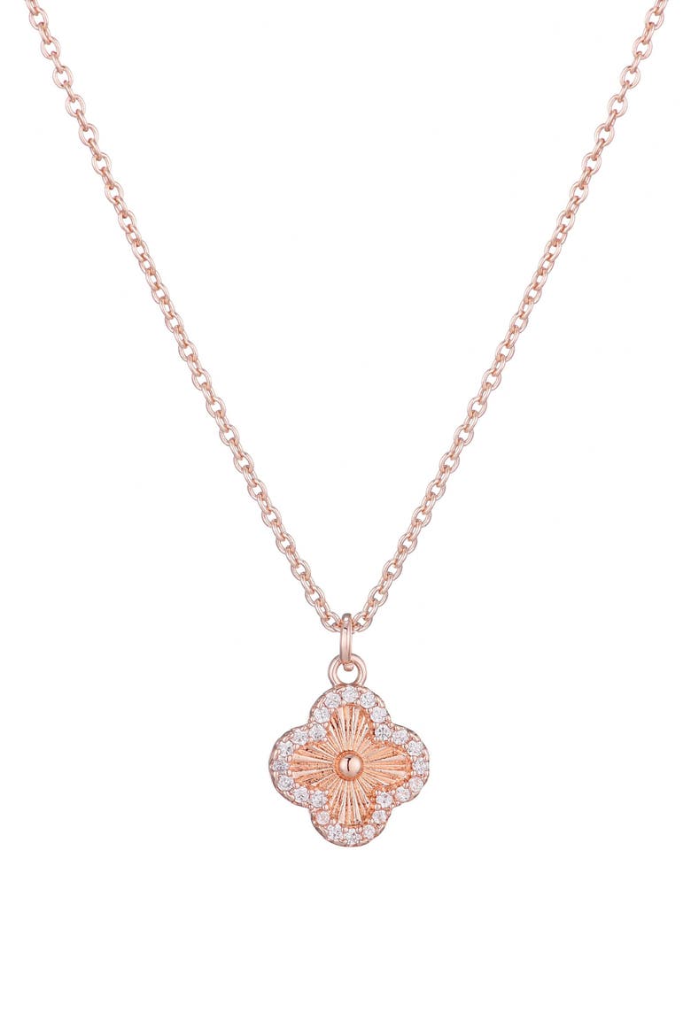 Pavé CZ Clover Pendant Necklace, Main, color, PINK