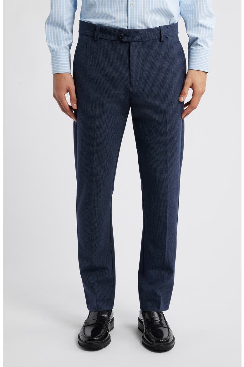 Watson Microcheck Wrinkle Resistant Stretch Flannel Dress Pants, Main, color, NAVY GUN CHECK