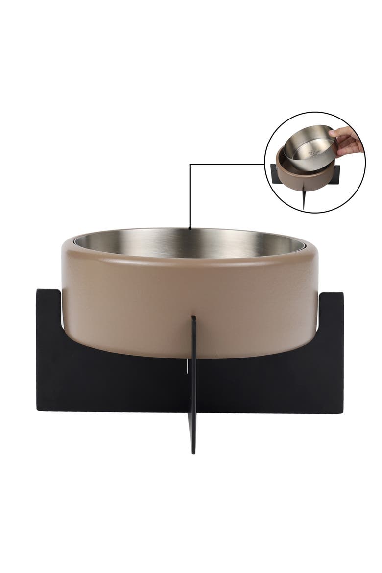 Intersecta Concrete and Stainless Steel Bowl with Metal Stand Pet Feeder, Alternate, color, Brown/Black