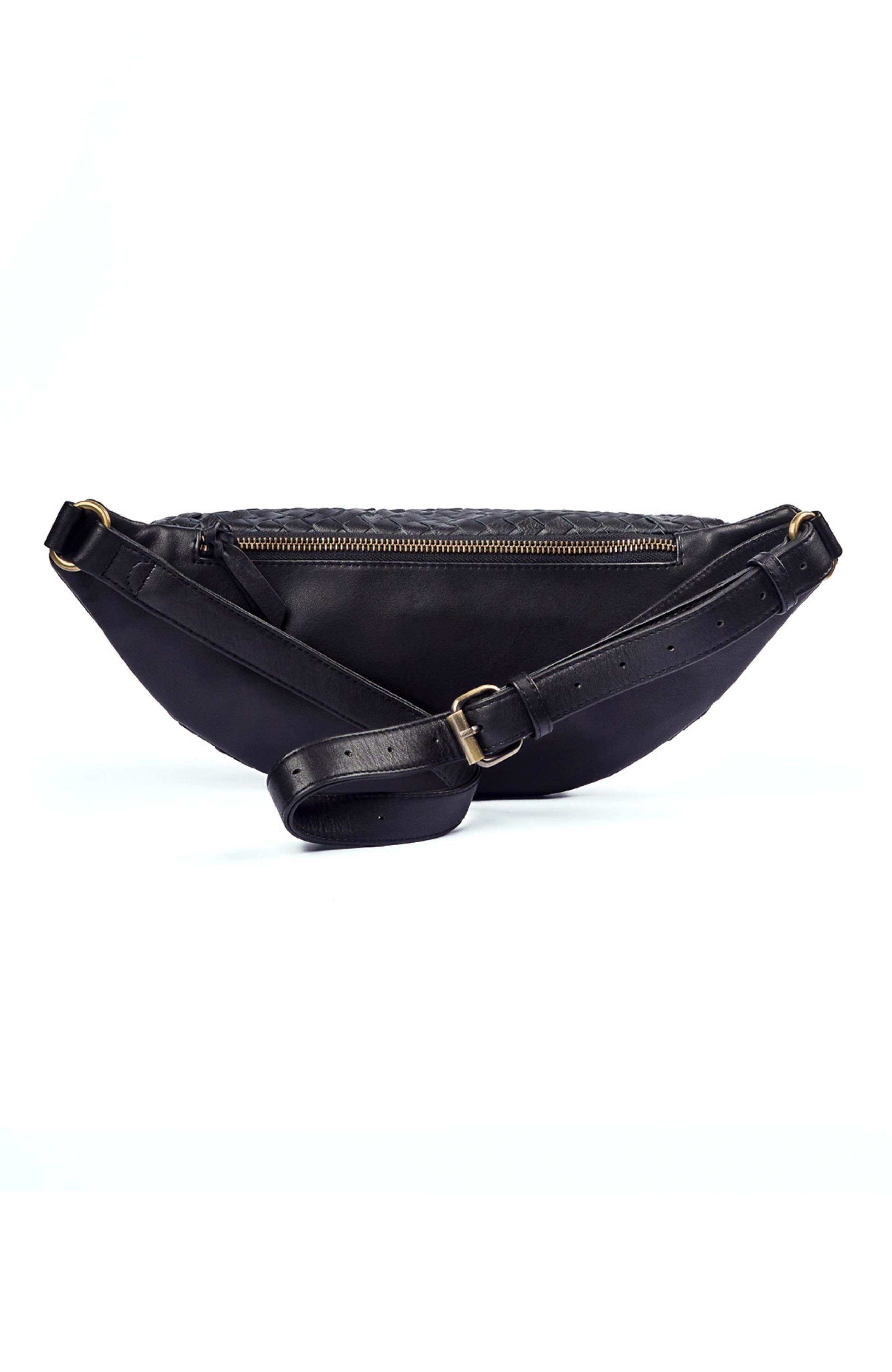 Mandrn Woven Leather Crossbody Bag, Alternate, color, Black