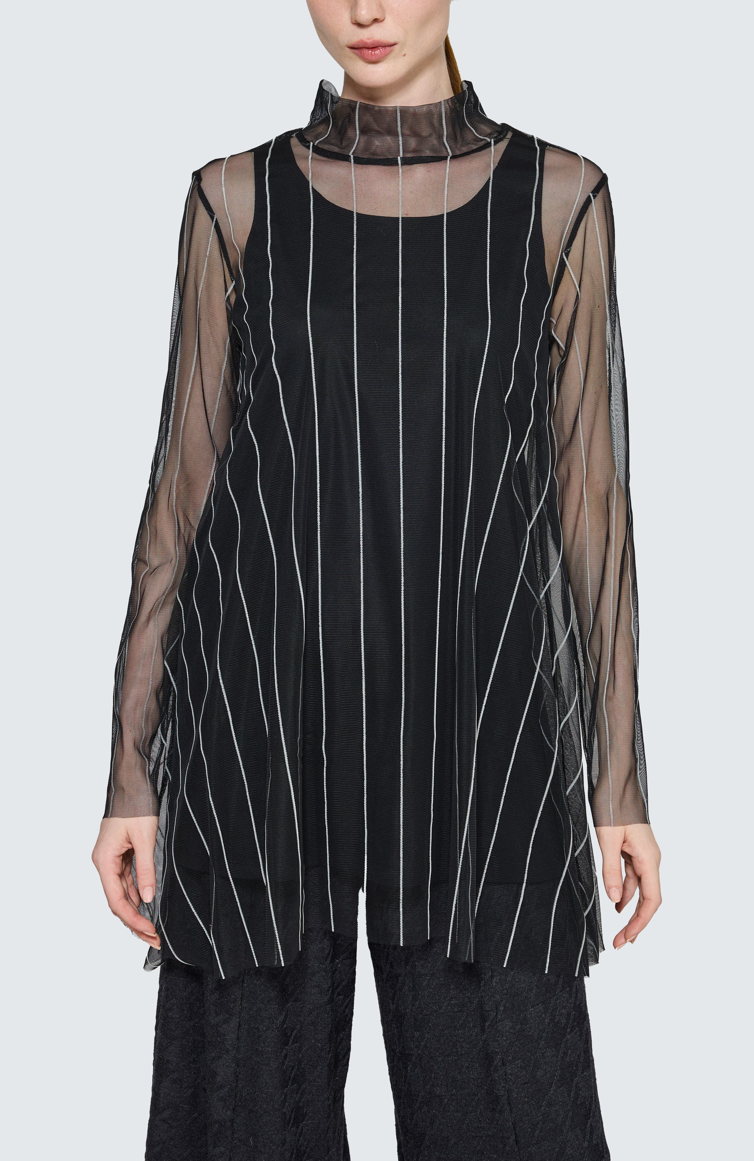 Noelle Striped Mesh Layered Blouse - image 3