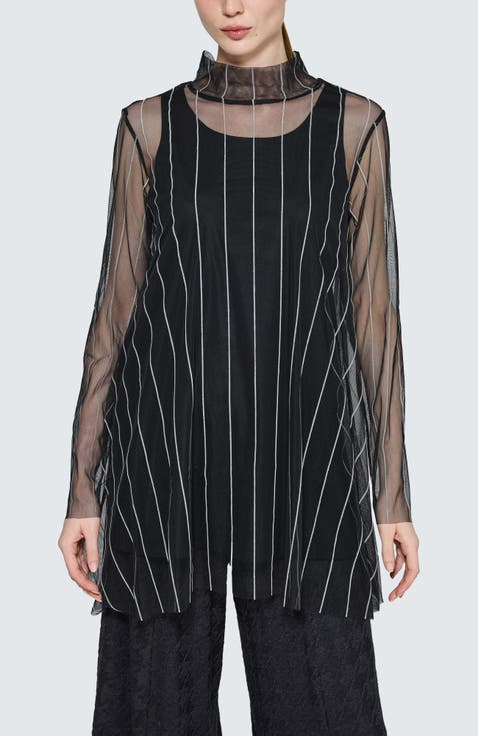 Noelle Striped Mesh Layered Blouse