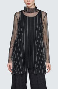 LUUKAA Noelle Striped Mesh Layered Blouse