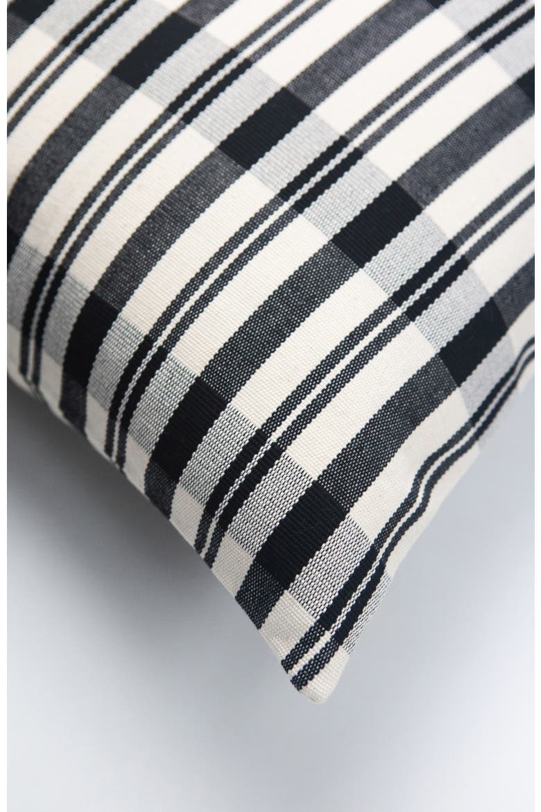 Cecilia Black and Ivory Plaid Square Handwoven Cotton Throw Pillow, Alternate, color, Black