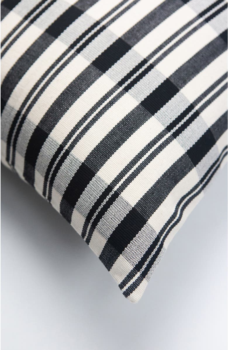 Archive New York Cecilia Black and Ivory Plaid Square Handwoven Cotton Throw Pillow, Alternate, color, Black