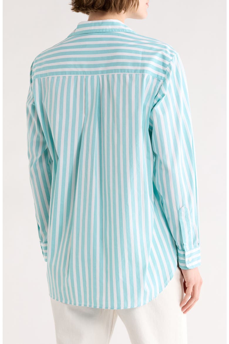 Boyfriend Cotton Button-Up Shirt, Alternate, color, WIDE JADE STRIPE