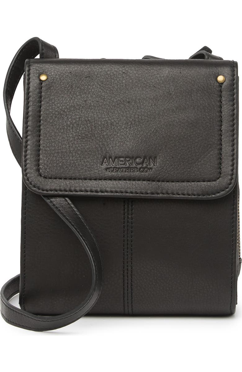 AMERICAN LEATHER CO. Kansas Foldover Crossbody Bag, Main, color, Black Smooth
