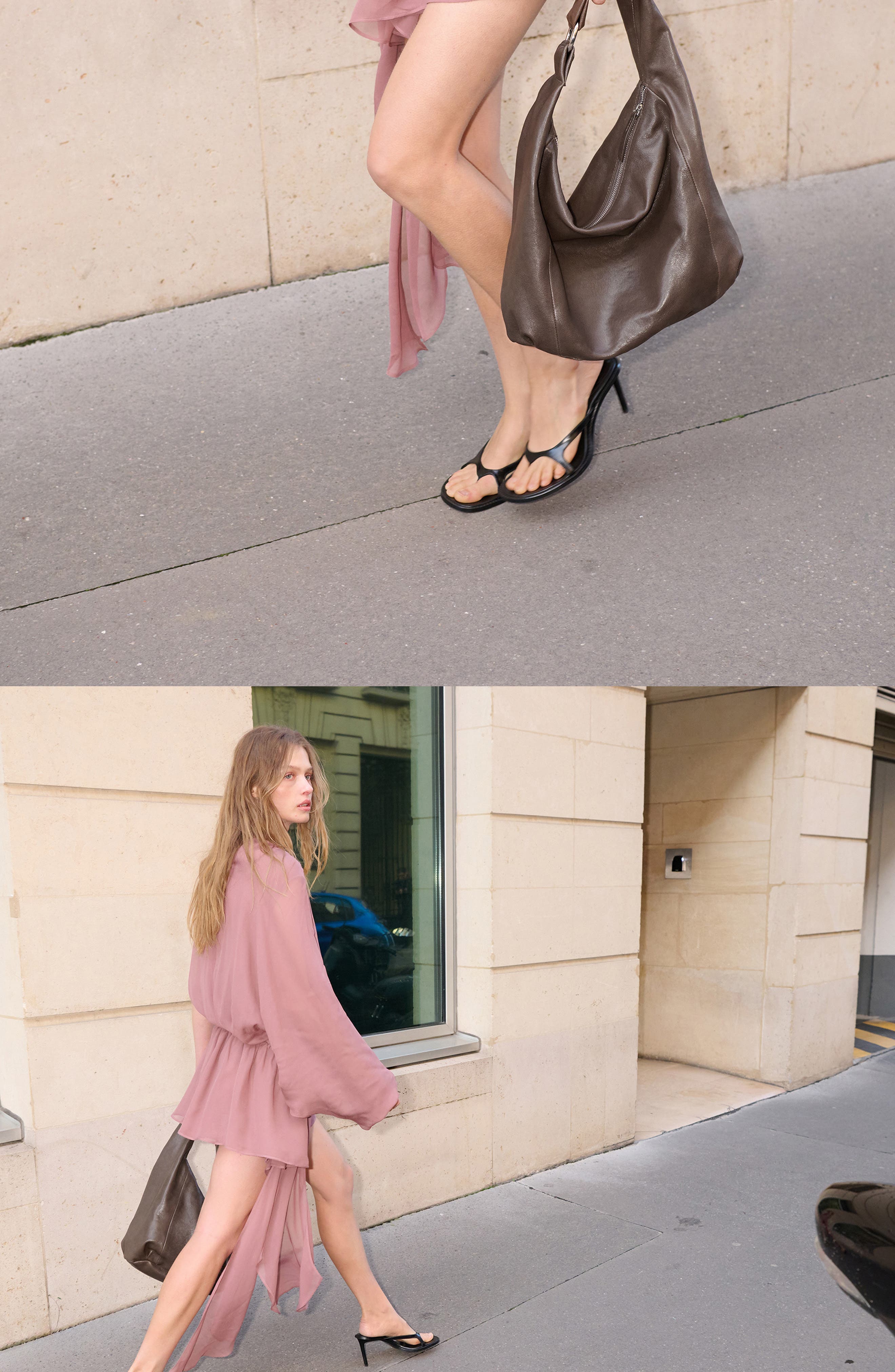 MANGO Leather Shoulder Bag, Alternate, color, Chocolate