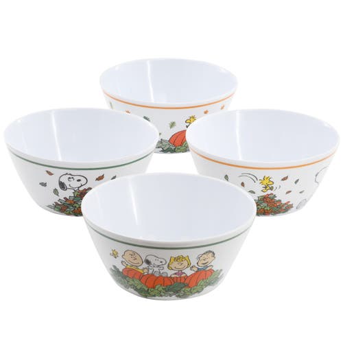 Peanuts Happy Fall 4 Piece 5.8 Inch Round Melamine Cereal Bowl Set In Multi
