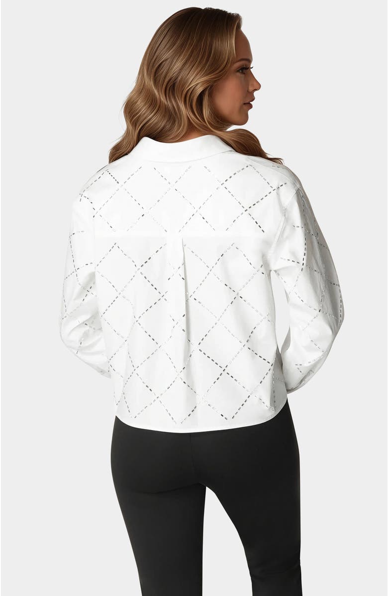 bebe Rhinestone Long Sleeve Blouse, Alternate, color, White Alyssum