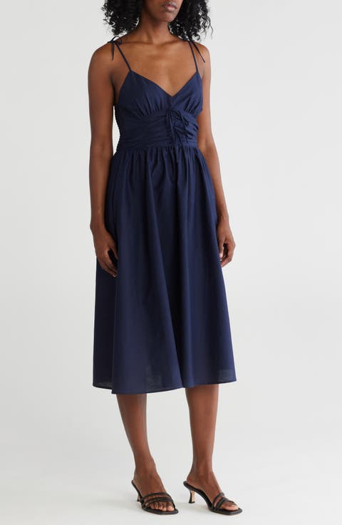 Tie Strap Poplin Midi Dress