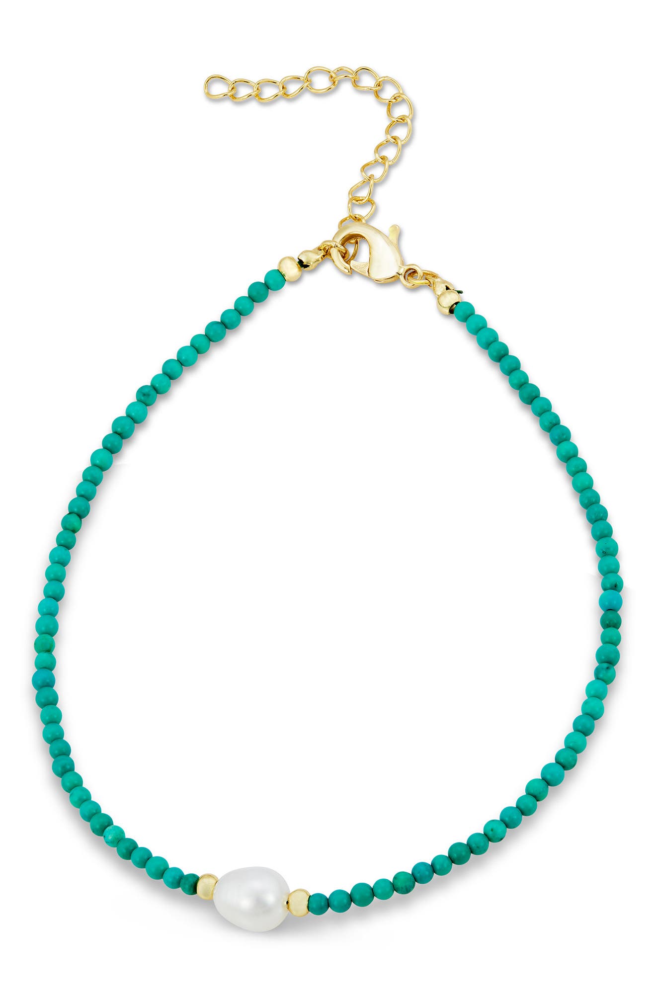 SAVVY CIE JEWELS <p>Turquoise & Imitation Pearl Anklet</p>